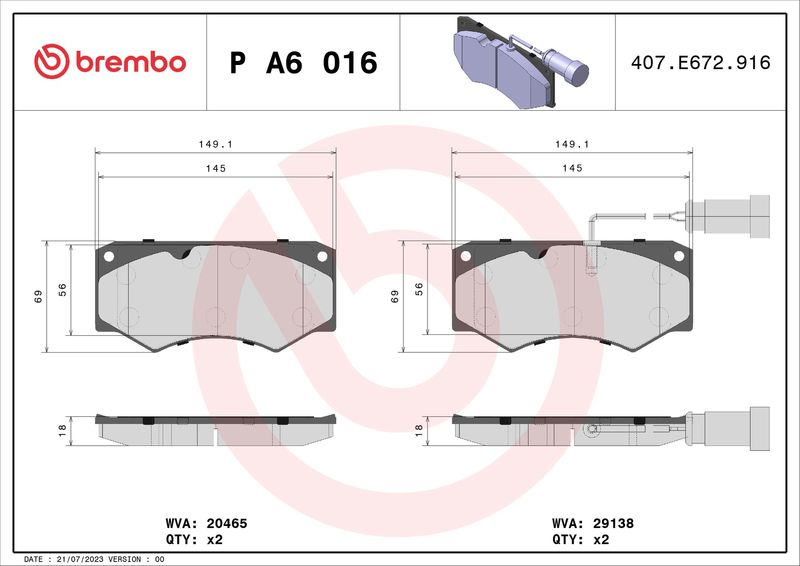 BREMBO P A6 016 Brake Pad Set, disc brake