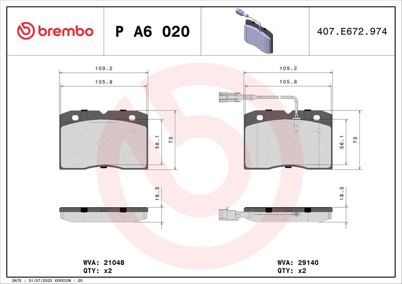 BREMBO P A6 020 Brake Pad Set, disc brake