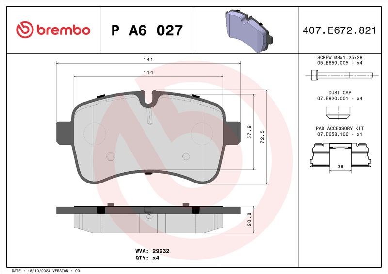 BREMBO P A6 027 Brake Pad Set, disc brake