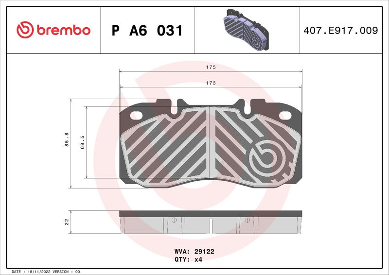 BREMBO P A6 031 Brake Pad Set, disc brake