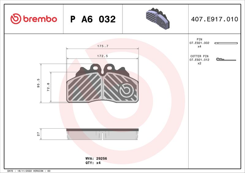 BREMBO P A6 032 Brake Pad Set, disc brake
