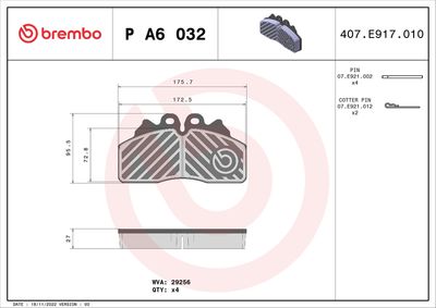 Brake Pad Set, disc brake BREMBO P A6 032
