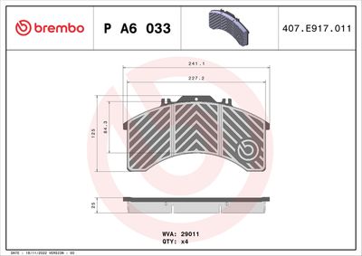 Brake Pad Set, disc brake BREMBO P A6 033