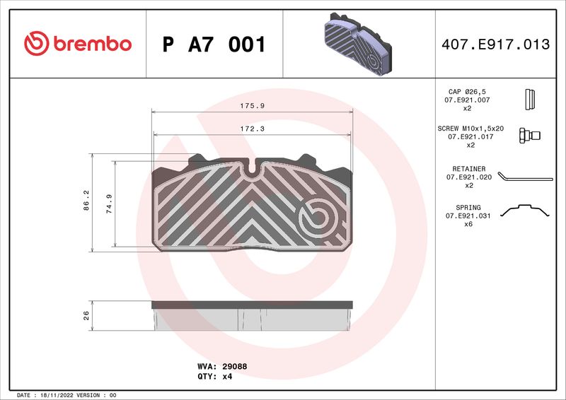 BREMBO P A7 001 Brake Pad Set, disc brake