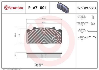 Brake Pad Set, disc brake BREMBO P A7 001