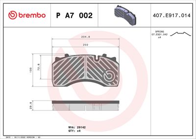 Brake Pad Set, disc brake BREMBO P A7 002