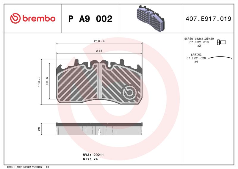 BREMBO P A9 002 Brake Pad Set, disc brake
