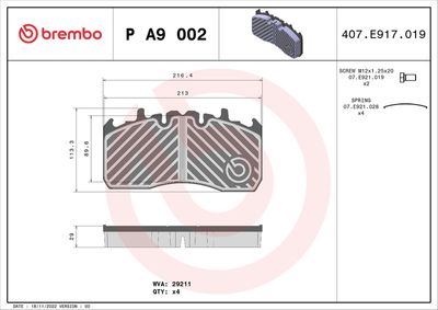 Brake Pad Set, disc brake BREMBO P A9 002