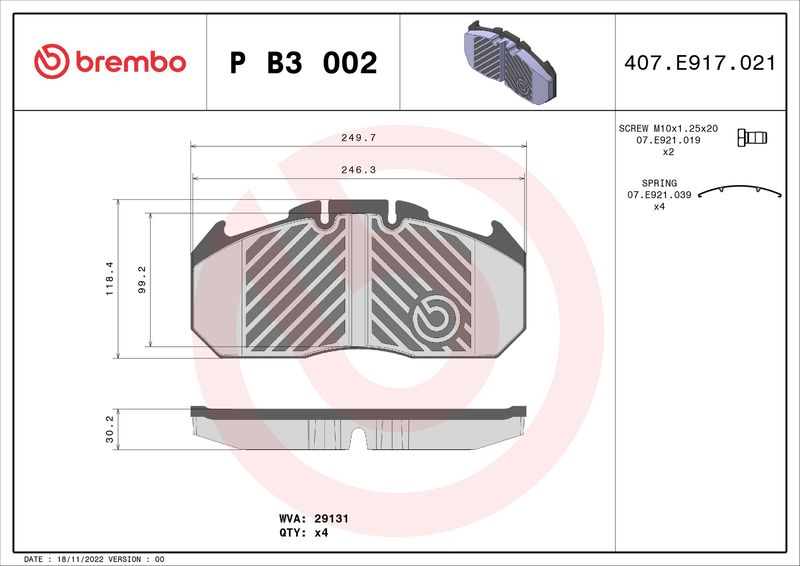 BREMBO P B3 002 Brake Pad Set, disc brake