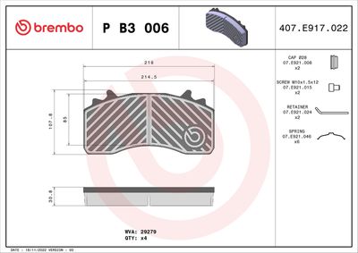 Brake Pad Set, disc brake BREMBO P B3 006