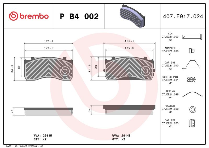 BREMBO P B4 002 Brake Pad Set, disc brake