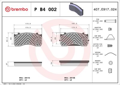 Brake Pad Set, disc brake BREMBO P B4 002