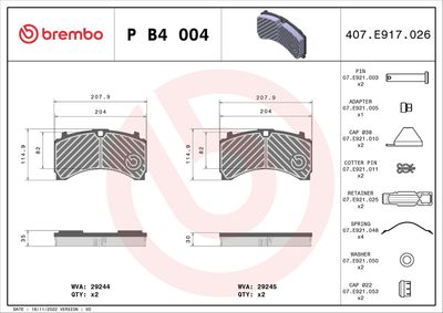 Brake Pad Set, disc brake BREMBO P B4 004