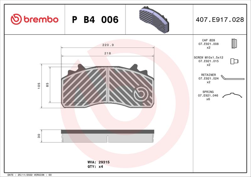 BREMBO P B4 006 Brake Pad Set, disc brake