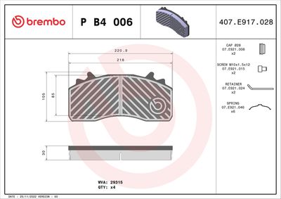 Brake Pad Set, disc brake BREMBO P B4 006