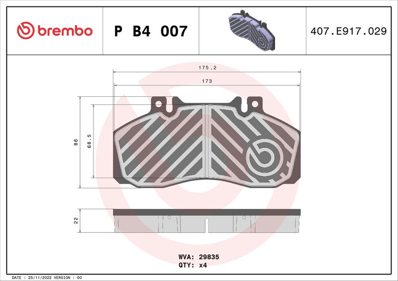 BREMBO P B4 007 Brake Pad Set, disc brake