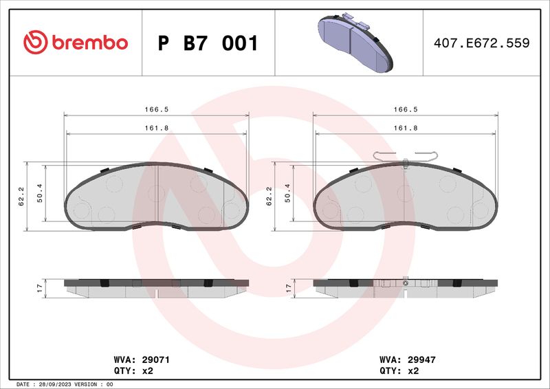 BREMBO P B7 001 Brake Pad Set, disc brake
