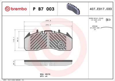 Brake Pad Set, disc brake BREMBO P B7 003