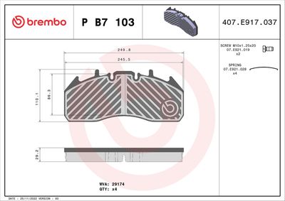 Brake Pad Set, disc brake BREMBO P B7 103