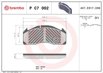 Brake Pad Set, disc brake BREMBO P C7 002