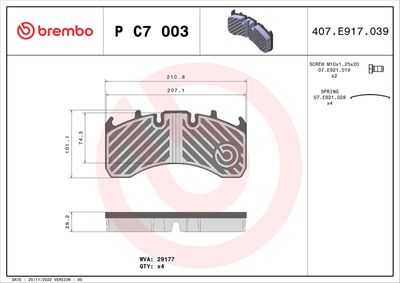 Brake Pad Set, disc brake BREMBO P C7 003