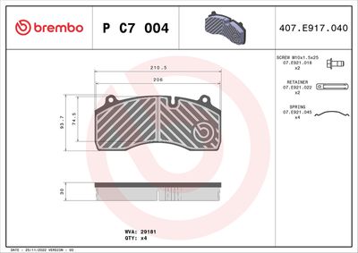 Brake Pad Set, disc brake BREMBO P C7 004