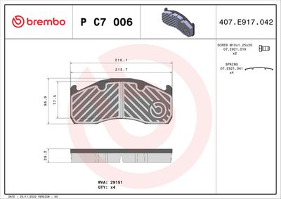 Brake Pad Set, disc brake BREMBO P C7 006