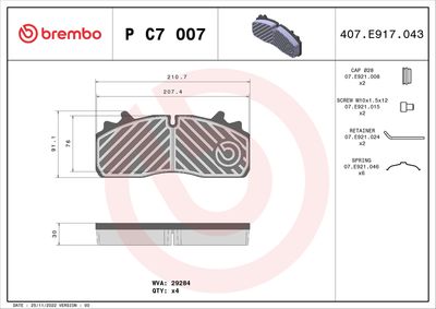 Brake Pad Set, disc brake BREMBO P C7 007