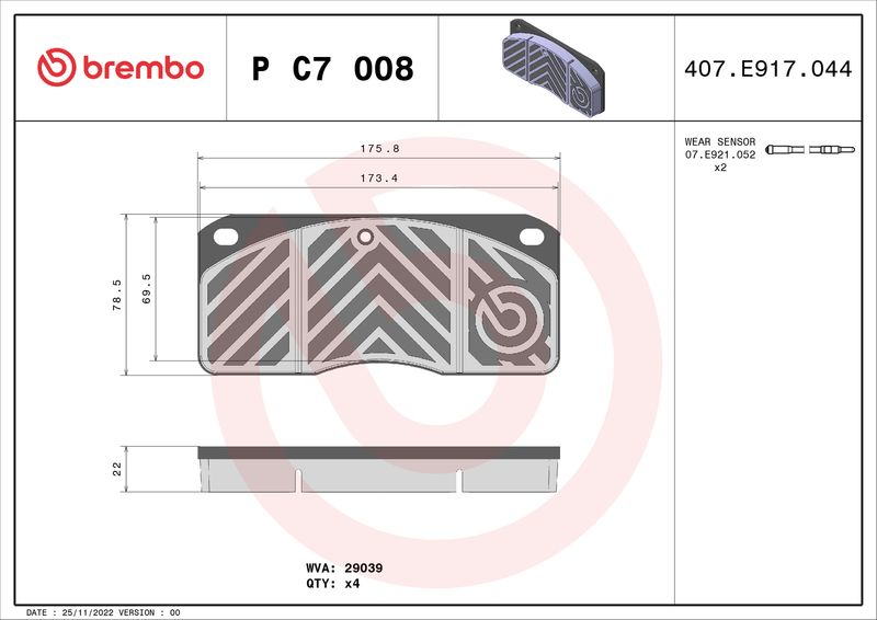 BREMBO P C7 008 Brake Pad Set, disc brake
