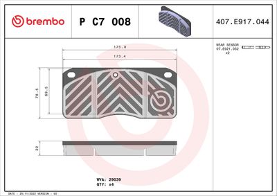Brake Pad Set, disc brake BREMBO P C7 008