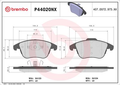 Brake Pad Set, disc brake BREMBO P44020NX