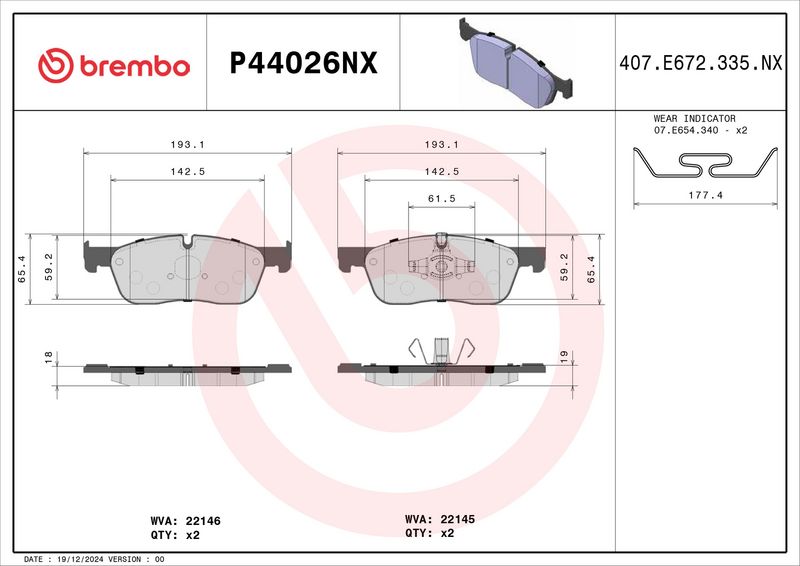 BREMBO P44026NX Brake Pad Set, disc brake