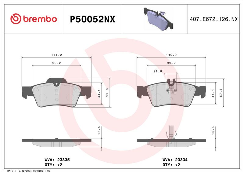 BREMBO P50052NX Brake Pad Set, disc brake