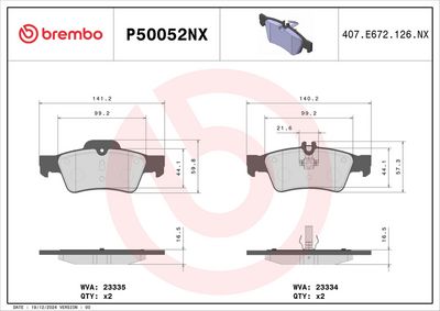 Brake Pad Set, disc brake BREMBO P50052NX