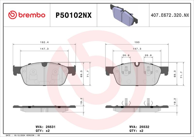 BREMBO P50102NX Brake Pad Set, disc brake