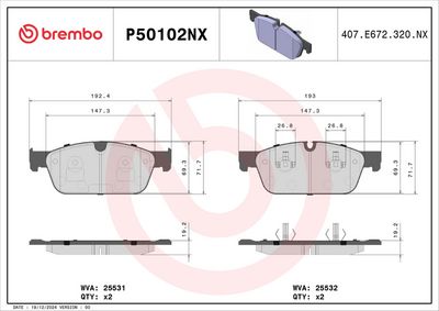 Brake Pad Set, disc brake BREMBO P50102NX
