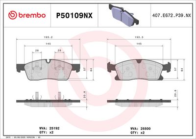 Brake Pad Set, disc brake BREMBO P50109NX