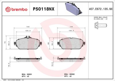 Brake Pad Set, disc brake BREMBO P50118NX