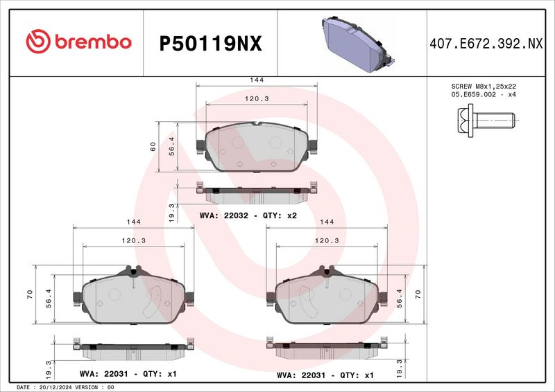 BREMBO P50119NX Brake Pad Set, disc brake