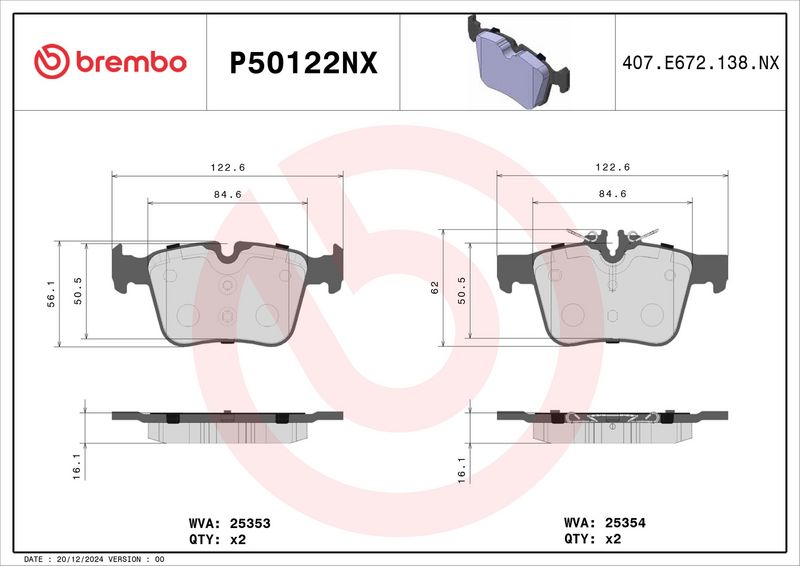 BREMBO P50122NX Brake Pad Set, disc brake