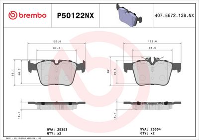 Brake Pad Set, disc brake BREMBO P50122NX