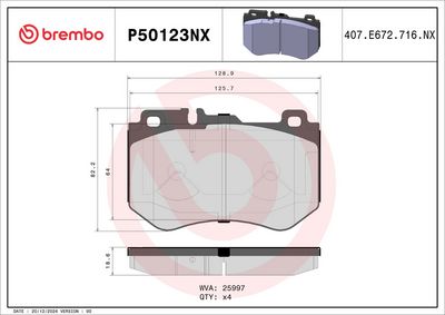 Brake Pad Set, disc brake BREMBO P50123NX