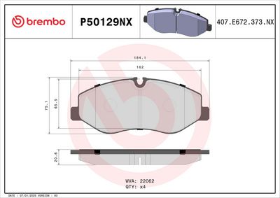 Brake Pad Set, disc brake BREMBO P50129NX