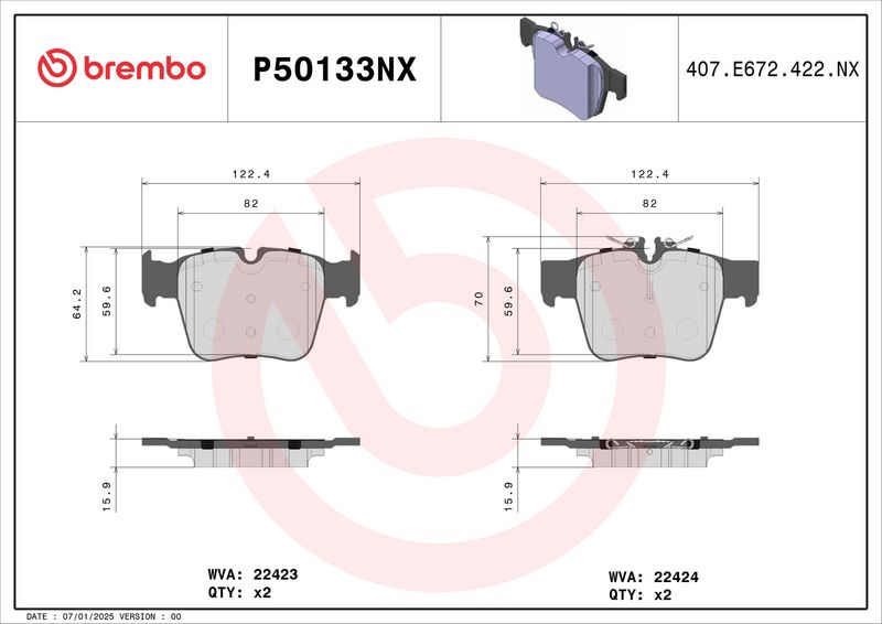 BREMBO P50133NX Brake Pad Set, disc brake