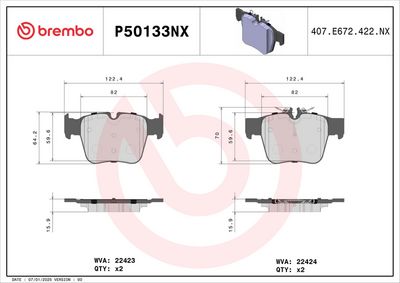 Brake Pad Set, disc brake BREMBO P50133NX