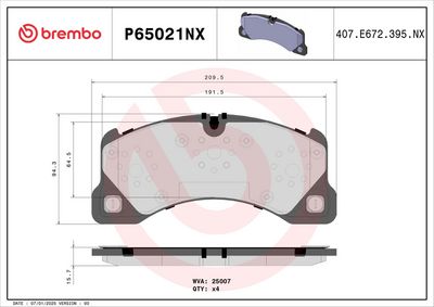 Brake Pad Set, disc brake BREMBO P65021NX