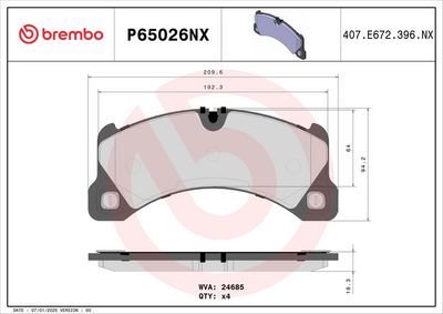 Brake Pad Set, disc brake BREMBO P65026NX