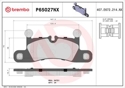 Brake Pad Set, disc brake BREMBO P65027NX