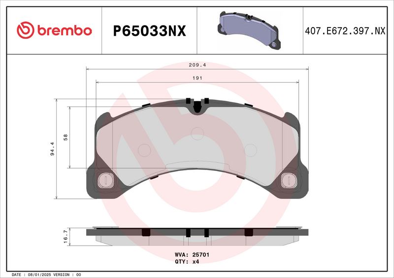 BREMBO P65033NX Brake Pad Set, disc brake