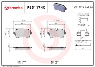 Brake Pad Set, disc brake BREMBO P85117NX
